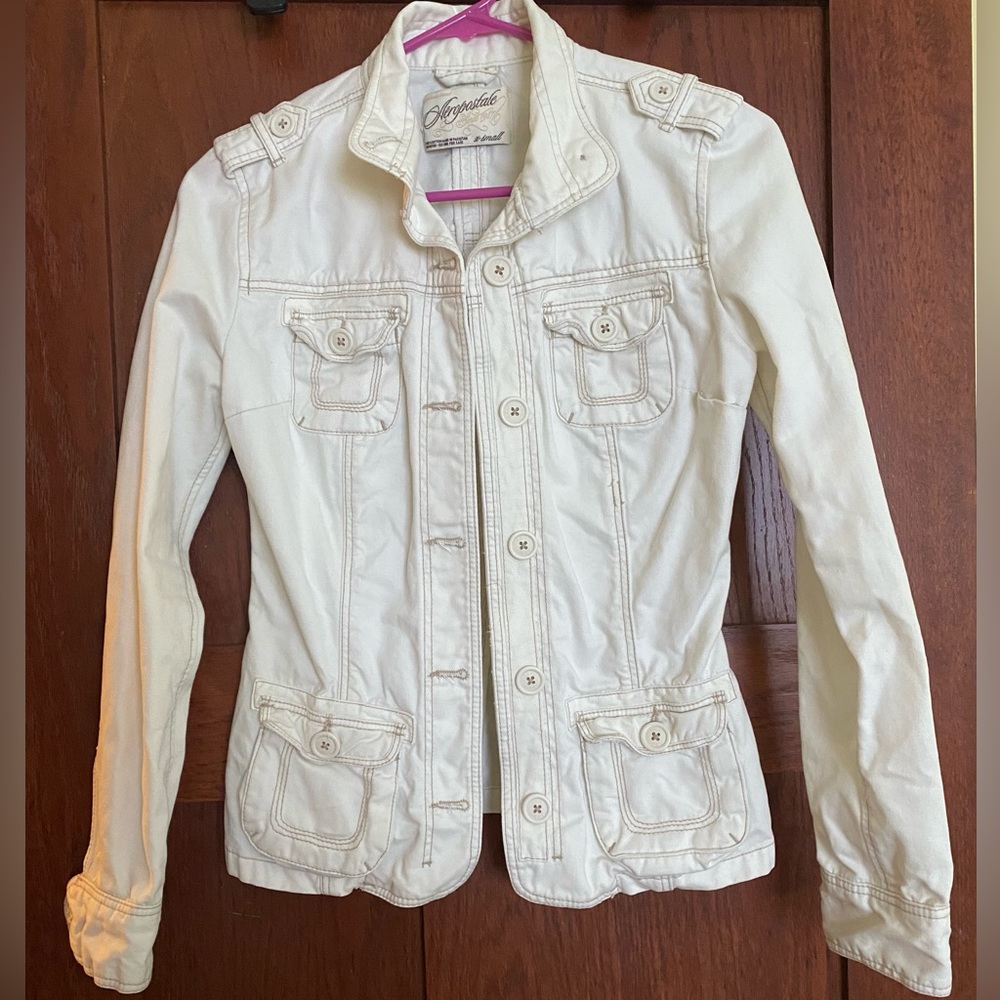 Aeropostale White-Cream Button Jacket